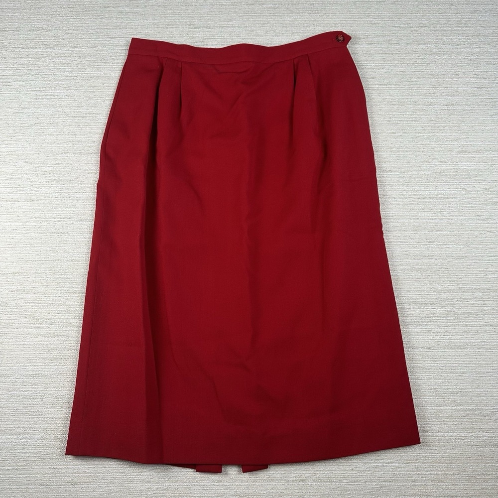 Vintage Women Skirt 14 Pencil Straight Short Red Lined Pleated Wool Preppy Work